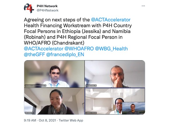 El Acceso a las Herramientas COVID-19 – Acelerador (ACT-A) guía de proceso para el diálogo presupuestario introducido desde la Oficina de Coordinación Global P4H a las Personas Focales de País (CFP) Namibia.