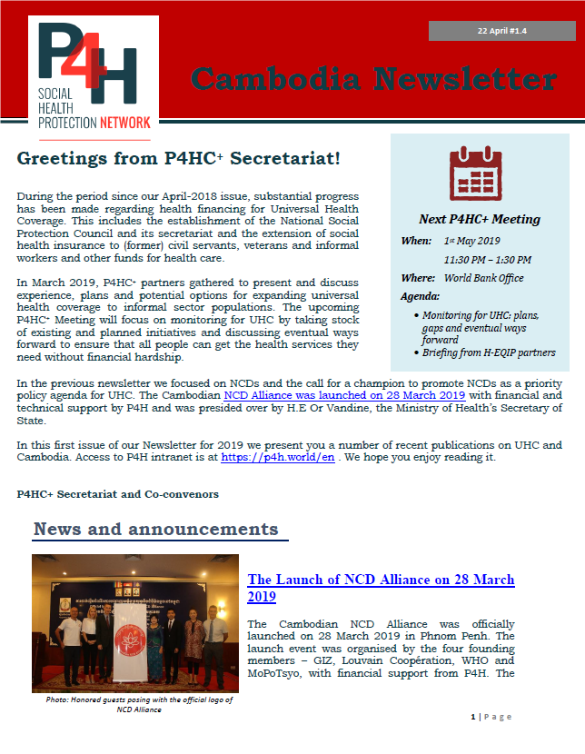 P4H Cambodia Newsletter Avril 2019