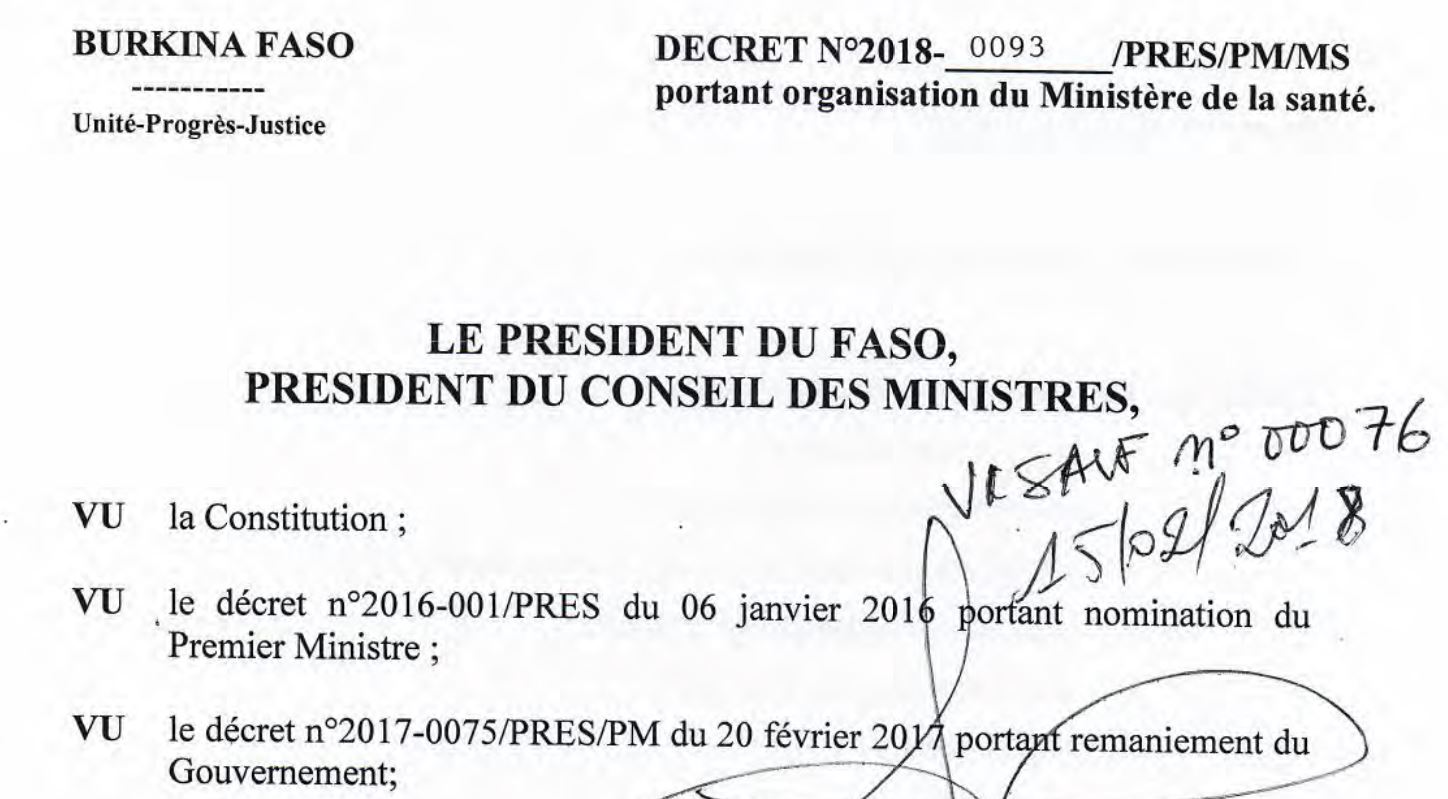 Partage de documents Burkina Faso: nouvel organigramme et position de ST CSU au Ministère de la Santé