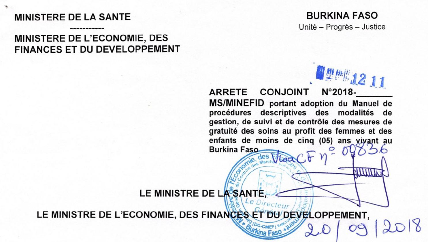 Puesta en común de documentos: decreto de “gratuidad” y manual de procedimientos Burkina Faso
