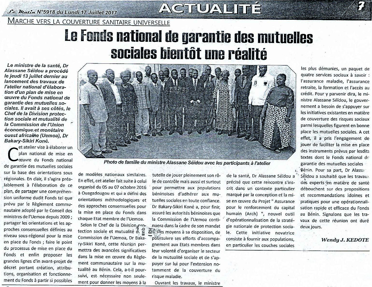 Taller UEMOA: El Fondo Nacional de Garantía de las Mutuas Sociales