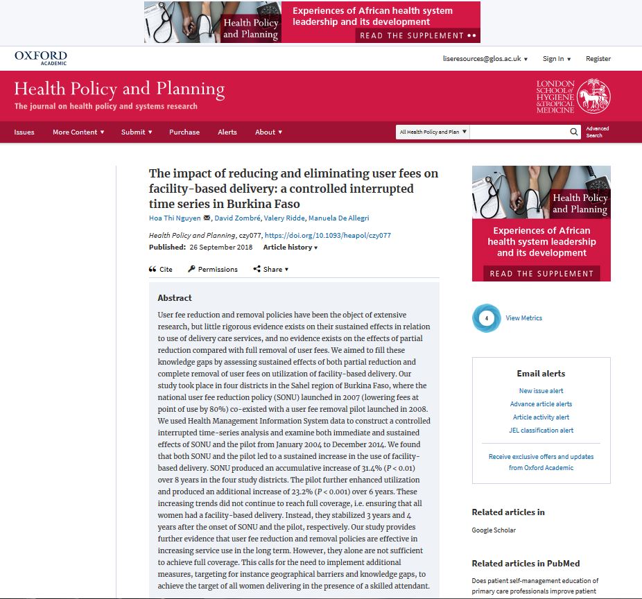Publication of an article on the impact of free access and cost reduction