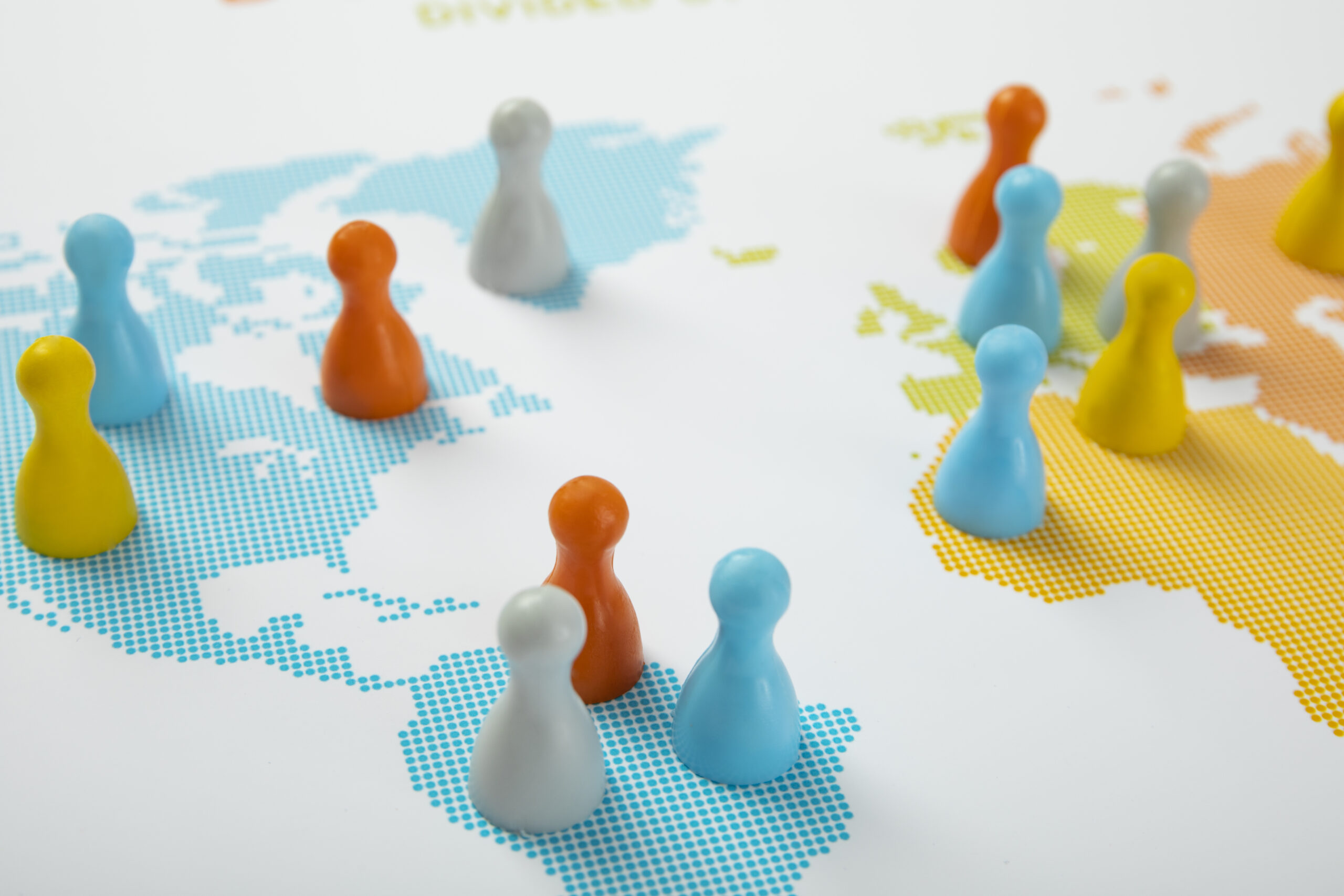 high-angle-colorful-pawns-continents