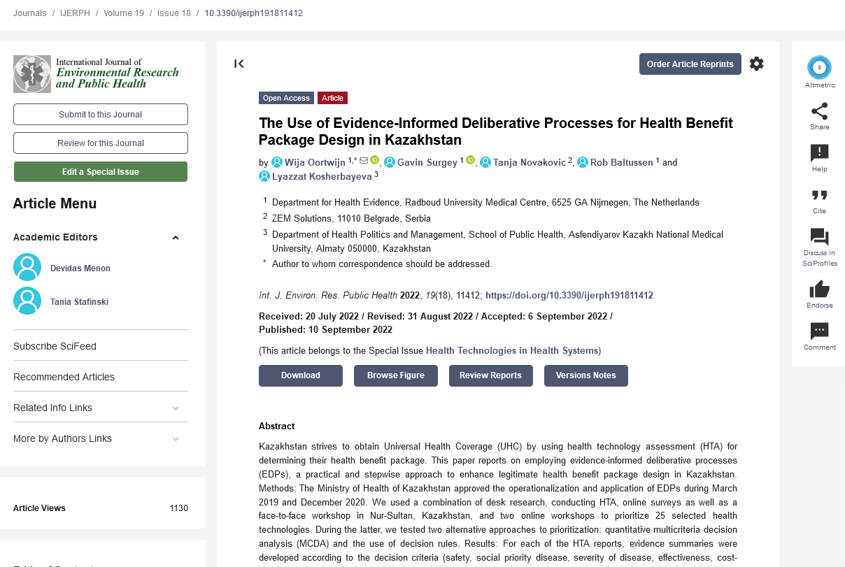 The Use of Evidence-Informed Deliberative Processes for Health Benefit Package Design in Kazakhstan