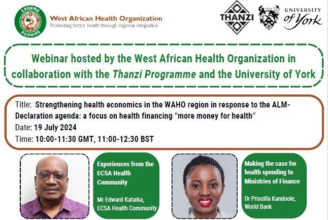 El seminario web sobre el fortalecimiento de la economía de la salud en la región de la WAHO se centrará en la financiación sanitaria